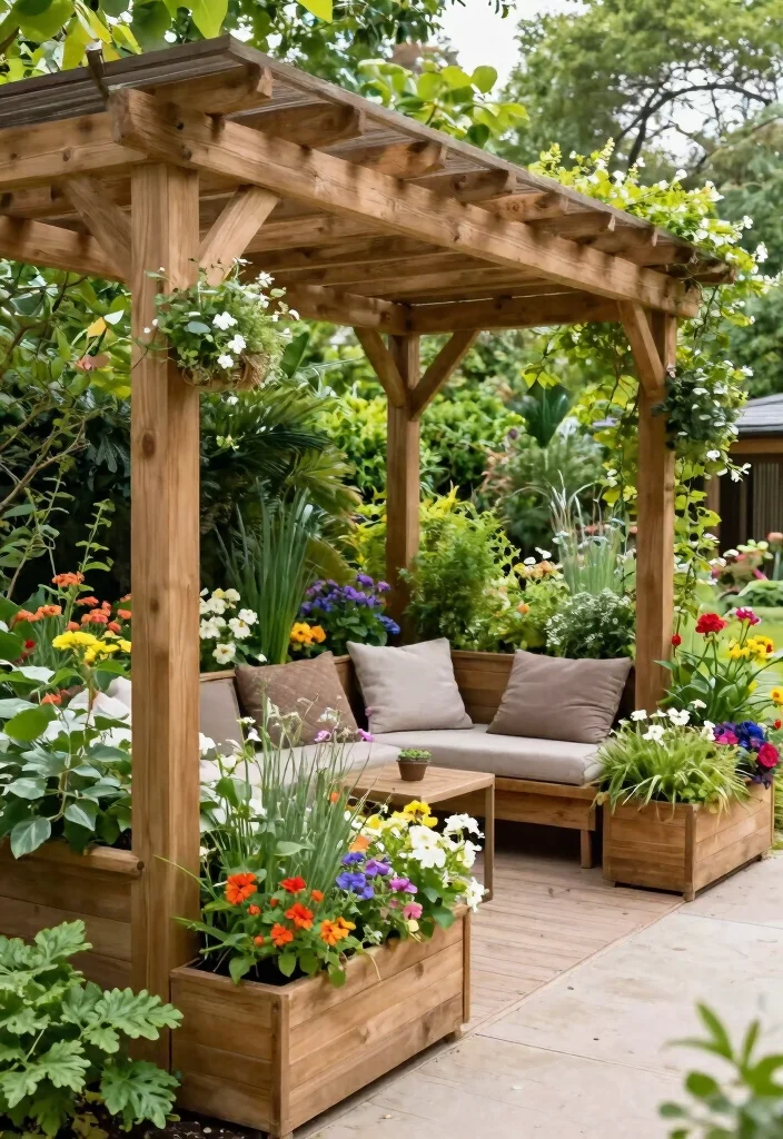 15 Pergola Bois Terrasse Ideas That Stay Standing Through Any Weather - 4. Pergola with Integrated Planters 1