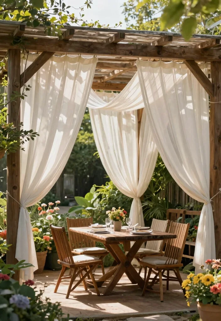 15 Pergola Bois Terrasse Ideas That Stay Standing Through Any Weather - 5. Pergola with Canopy Curtains 1