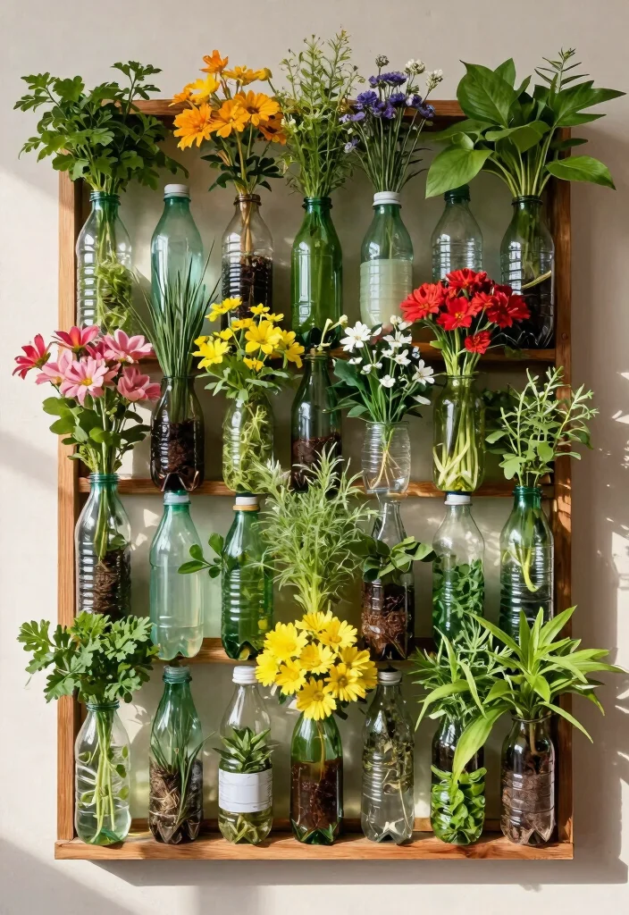 15 Plastic Bottle Planter Ideas That Actually Look Good in Your Garden - 1. Vertical Garden Wall 1