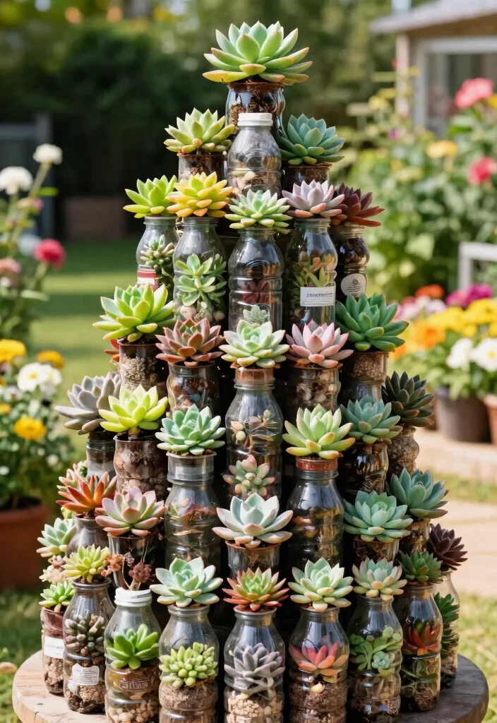 15 Plastic Bottle Planter Ideas That Actually Look Good in Your Garden - 12. Succulent Towers 1