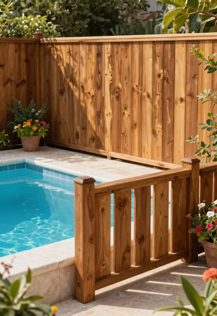 15 Pool Fence Ideas That Meet Code Without Blocking Views - 14. Natural Wood Fences 1