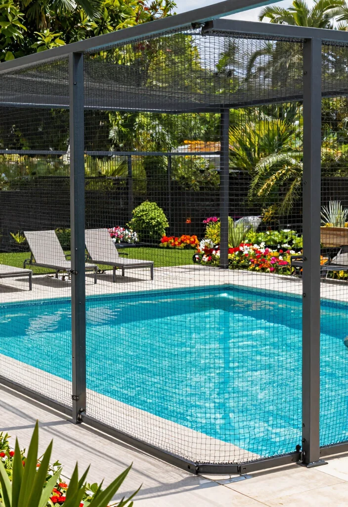 15 Pool Fence Ideas That Meet Code Without Blocking Views - 7. Metal Mesh Fences 1