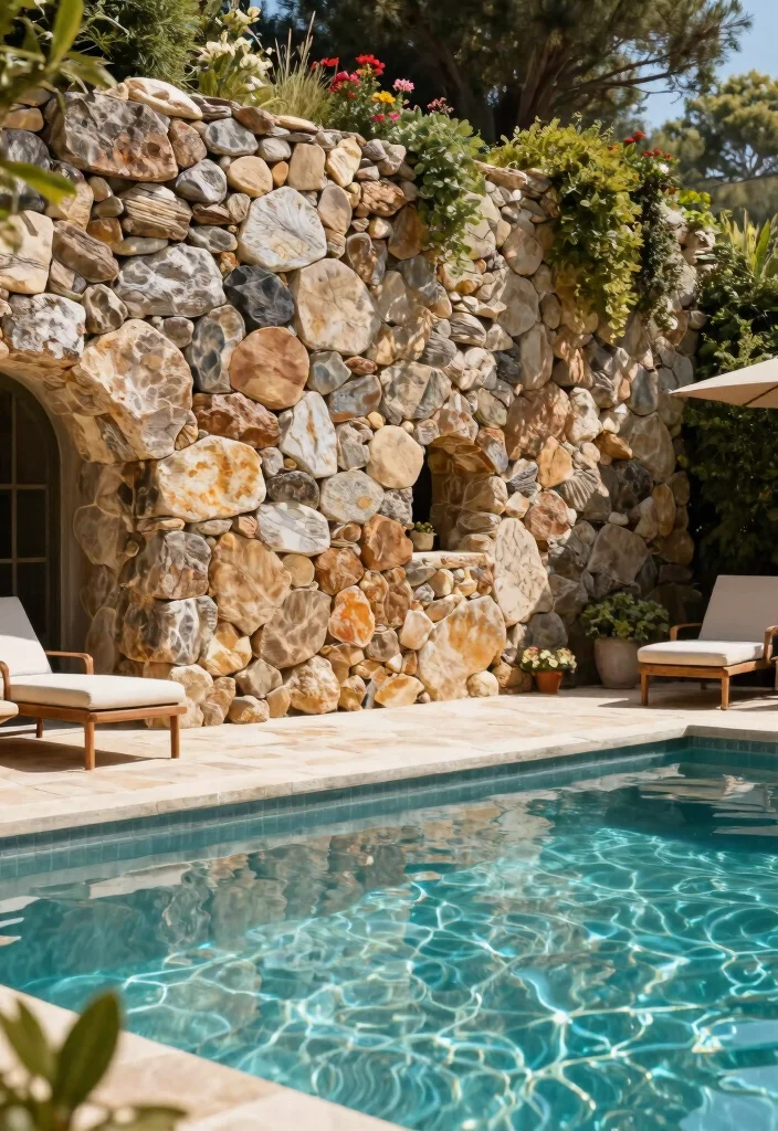 15 Pool Fence Ideas That Meet Code Without Blocking Views - 8. Natural Stone Walls 1