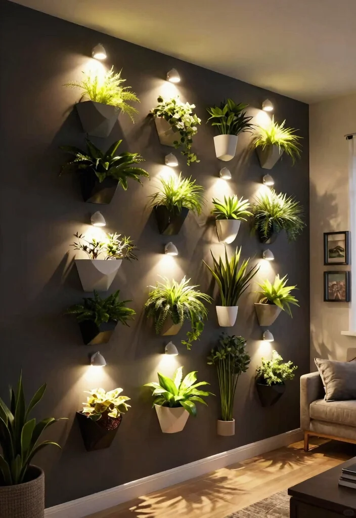 15 Spot Light Ceiling Ideas That Brighten Dark Corners - 5. Wall-Mounted Spot Lights for Vertical Gardens 1