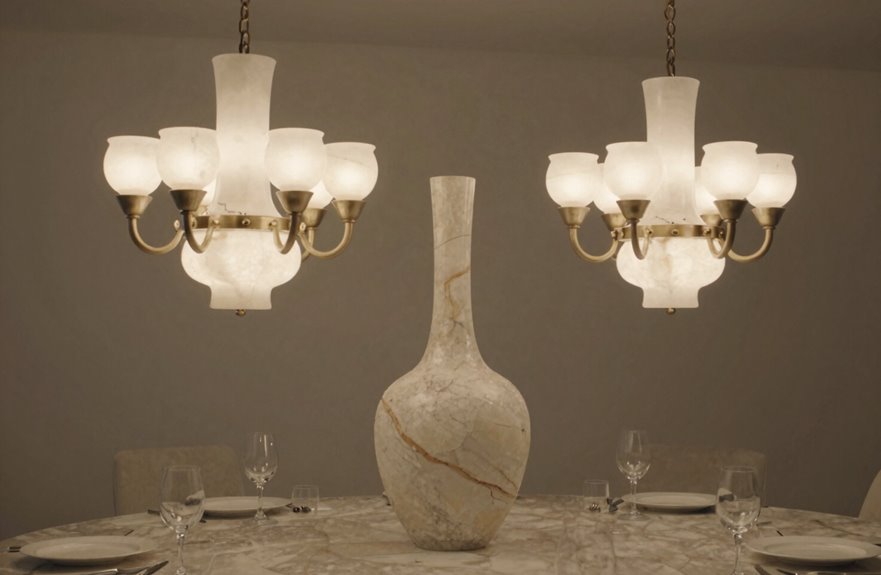 alabaster stone chandeliers glow subtly