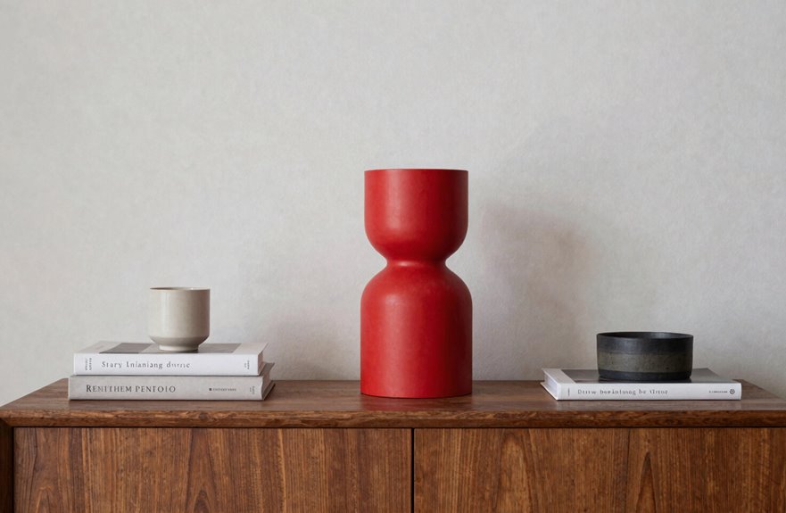 bold vertical centerpiece anchors cabinet top