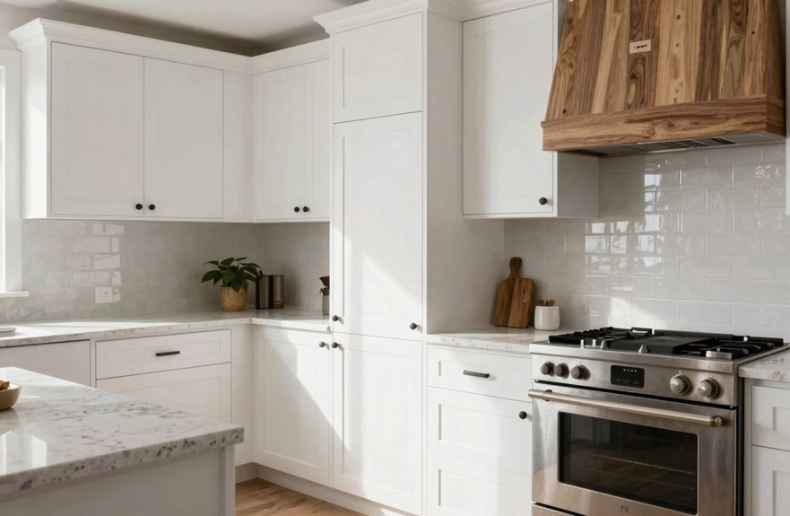 white kitchens share spotlight warmer tones