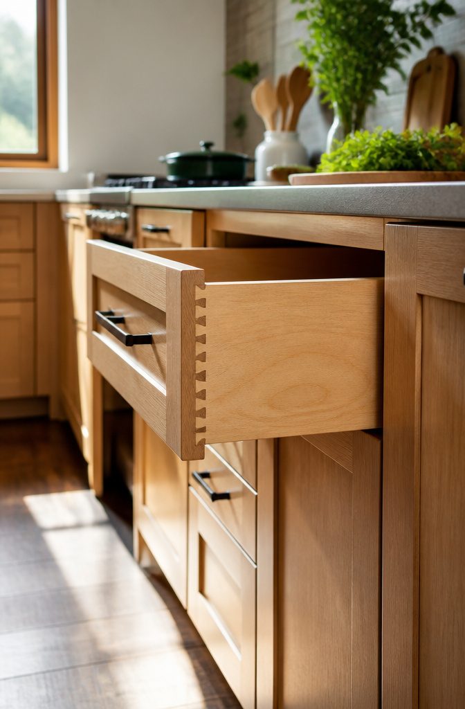 Custom Kitchen Cabinets: Design, Order, Install, and Refine 7 Close-up of Craftsman Series cabinets showcasing dovetail joinery.