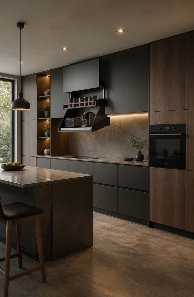 Kitchen Cabinet Pull Down Shelf: Systems and Installation 3 Motorized cabinet lift system installed inside a kitchen cabinet.