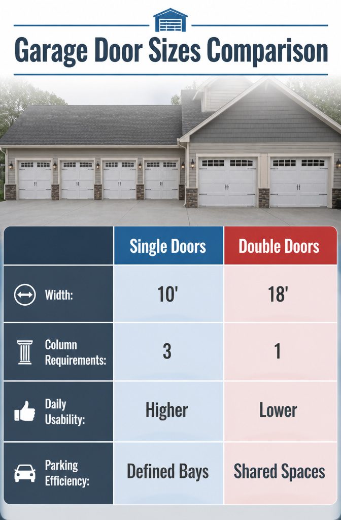 Information image comparing standard garage door sizes.